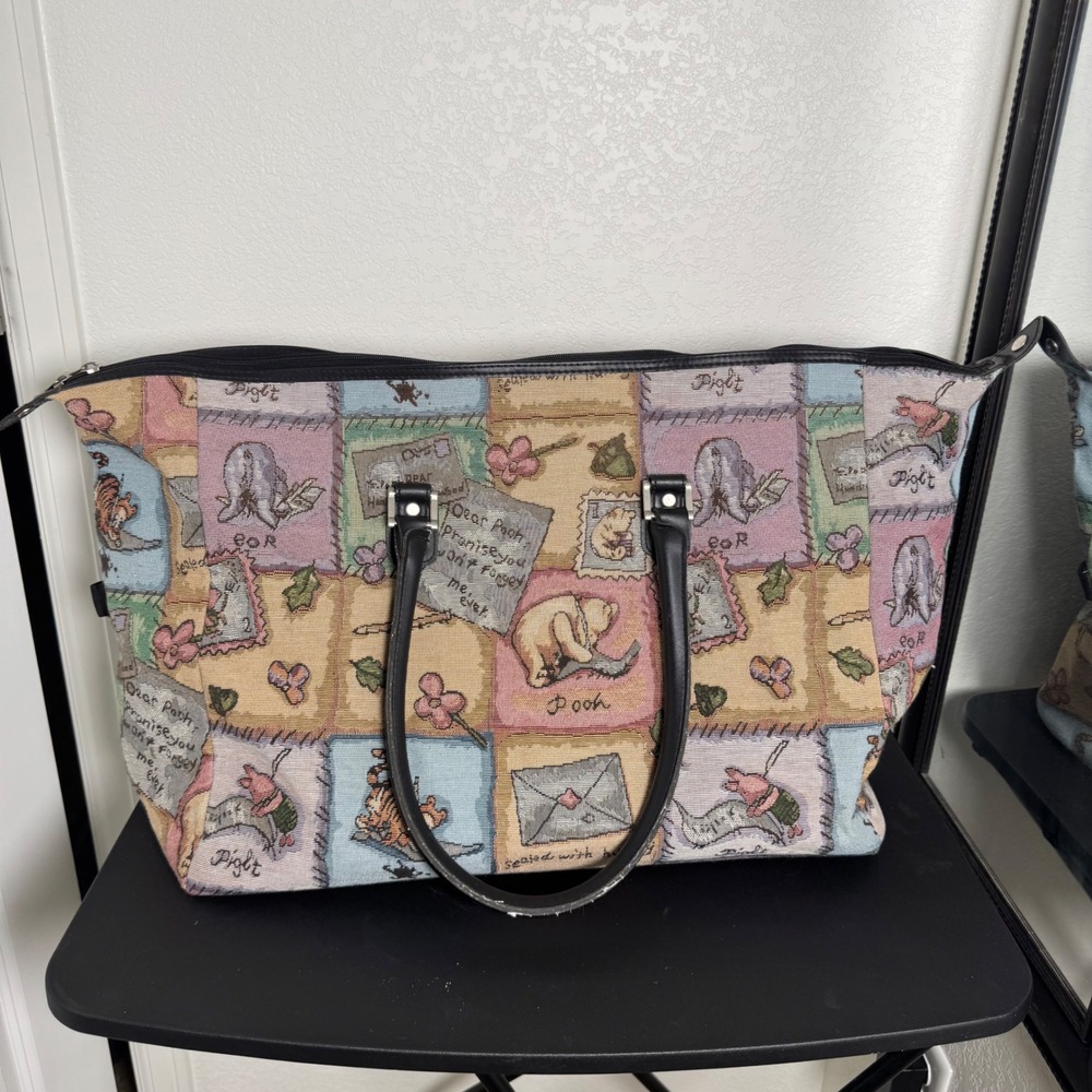90's Disney Winnie the Pooh Tapestry Tote Bag Large Multicolor Vintage Patchwork